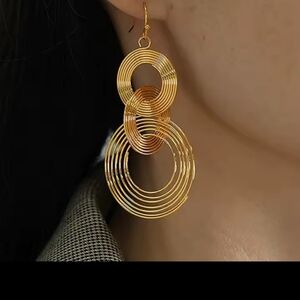 Elegant Gold Hoop Earrings European Round Dangle Women's New f62‎